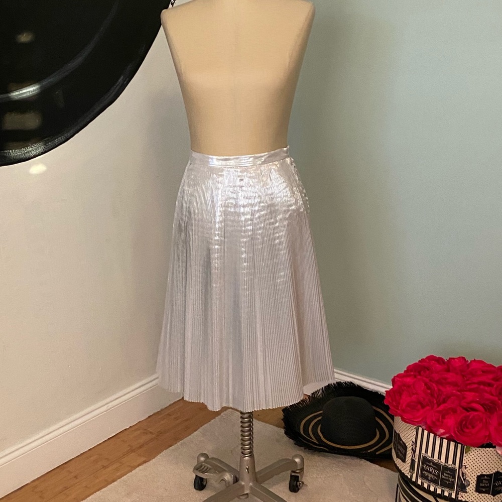 Metallic Silver Pleated Skirt